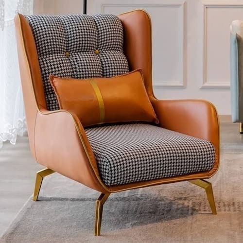 Leather accent sofa with houndstooth