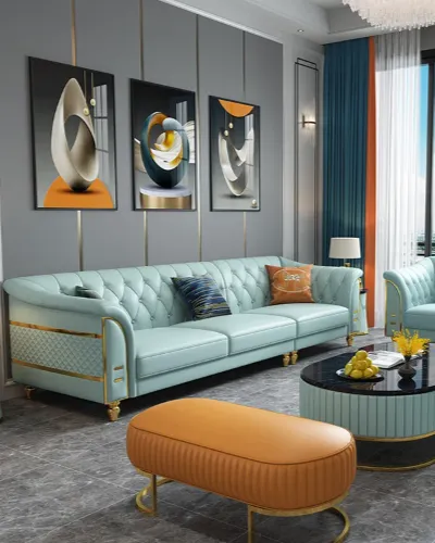 Luxurious living room with pastel furniture